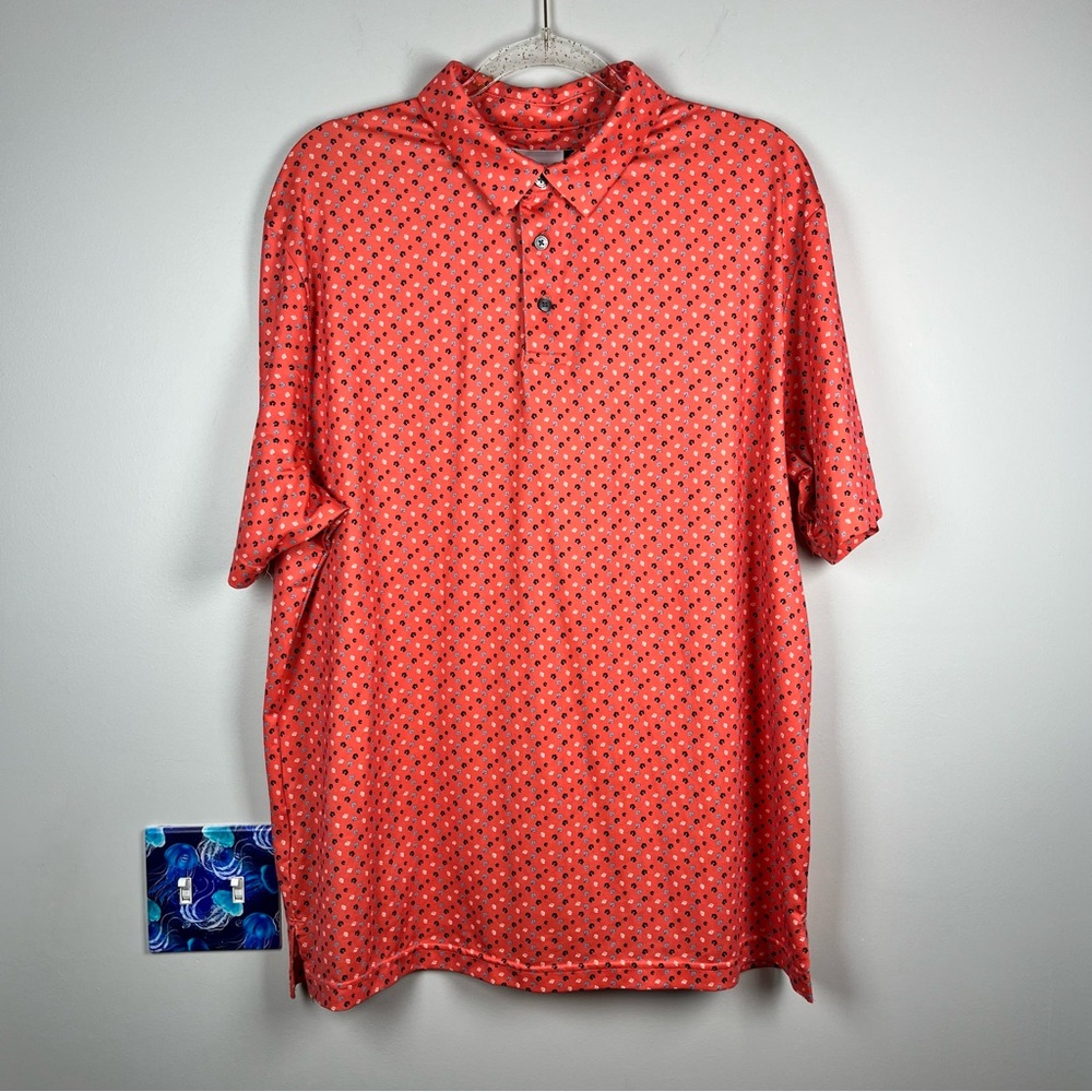 Nicklaus Golf Polo Orange Floral Aloha Hawaiian Print Top SS Shirt Large